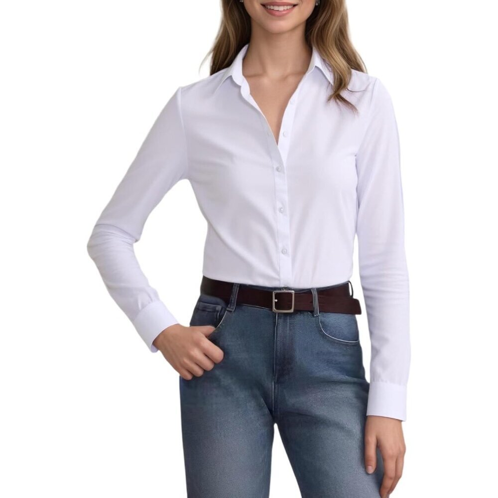 Women's White Button Down Shirt Elegant Office Blouse Medium